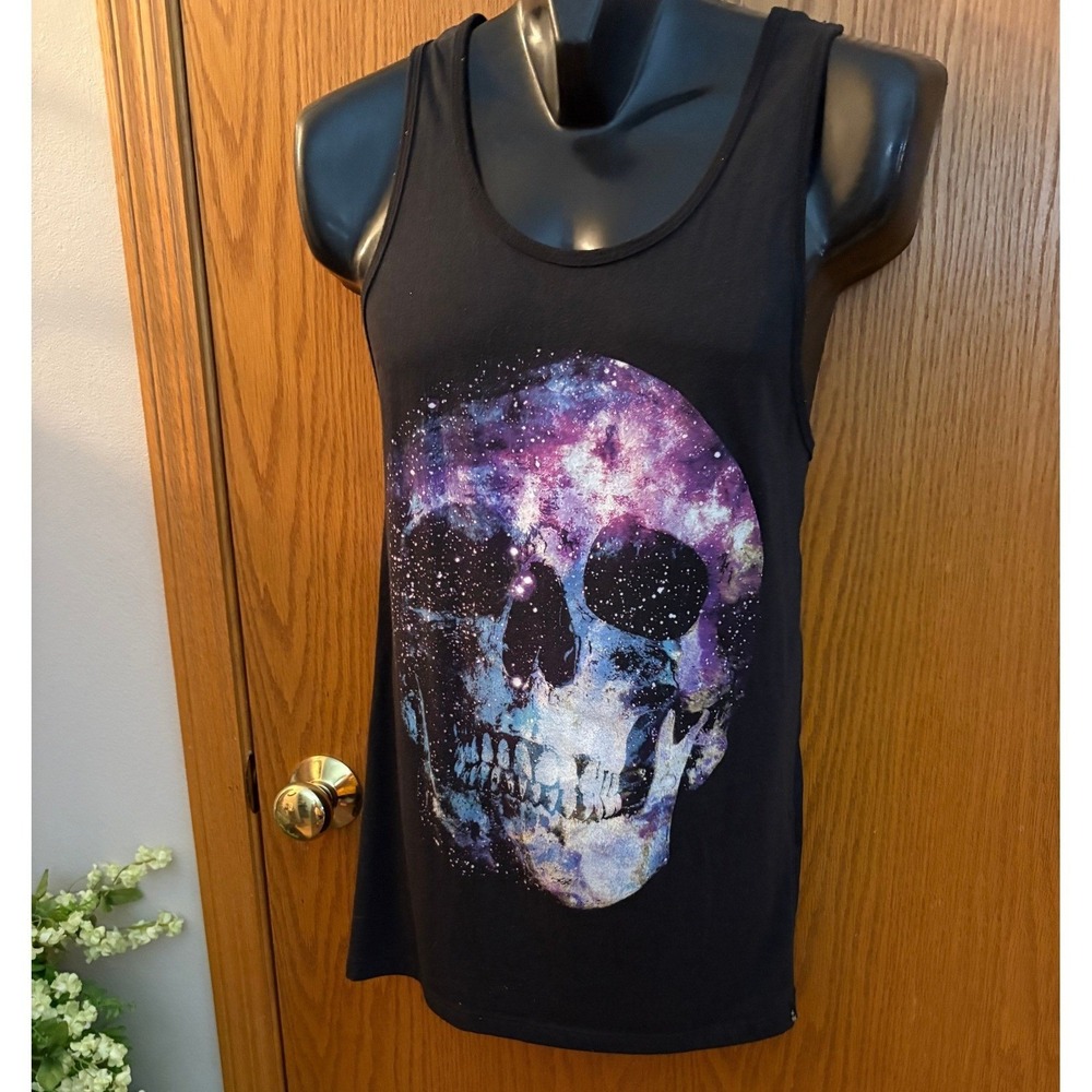 Rude Hot Topic Mens Large Black Galaxy Skull Graphic Tank Top Sleeveless Shirt